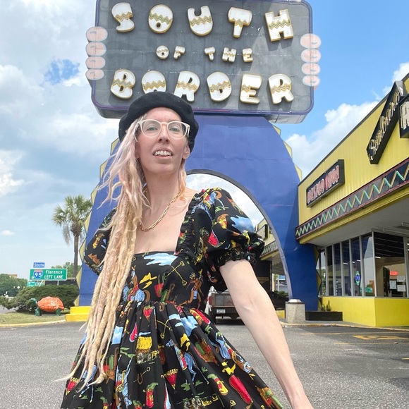 SALE New York Couture Vintage COWBOY WESTERN Print Puff Sleeve Dress - Picture 1 of 8